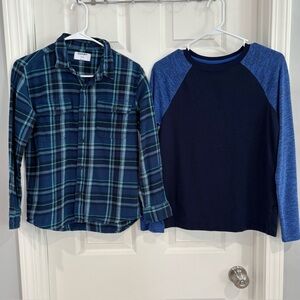 Cat & Jack  Old Navy Long Sleeve Blue Flannel Raglan Shirt Set Boys Sz L/XL